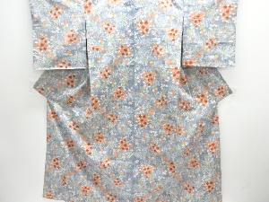 草花模様織り出し手織り紬着物